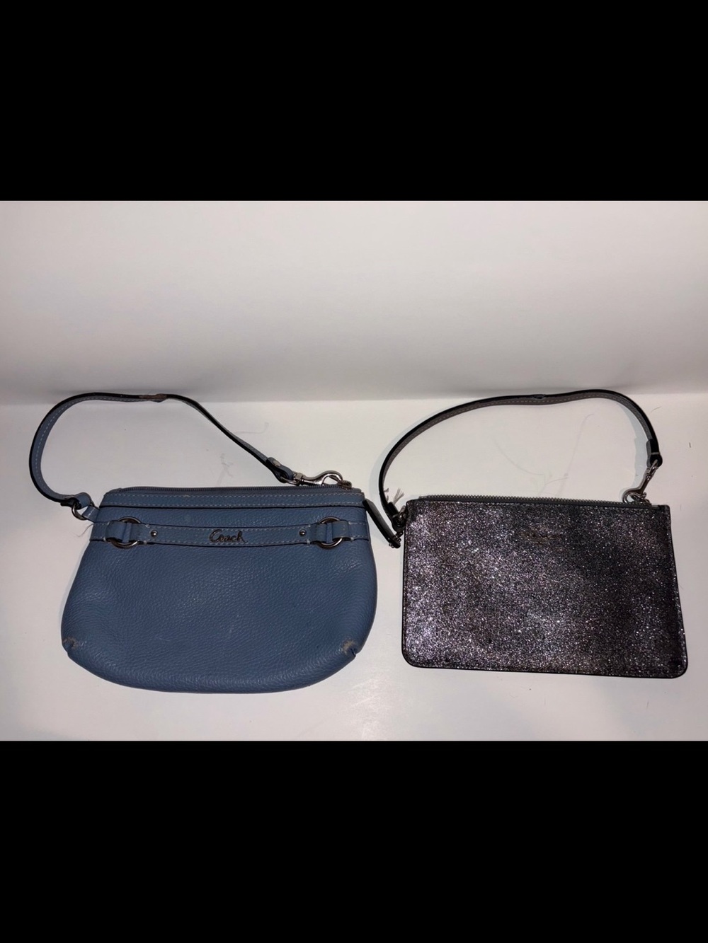 Coach Blue Leather Wristlet Coach grey glitter Wristlet and Sparkly